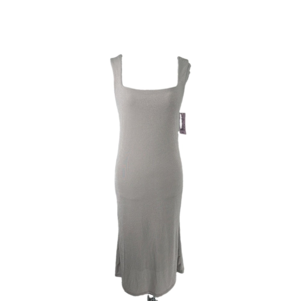 Wild Fable Medium Gray Stretch Knit Ribbed Square Neck Sleeveless MIDI Dress New